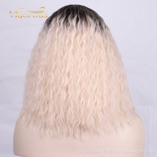 High Temperature Fiber Cosplay Daily Party Loose Wave Ombre White Short Cheap Price Black Root Synthetic Curly Hair Wig